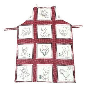 Vtg Sunbonnet Sue Apron Patchwork Pattern Tulips Butterfly Cottage Granny Core